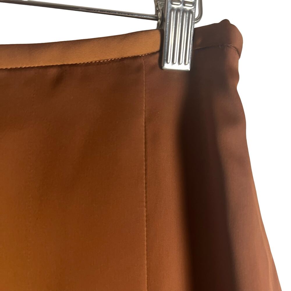 Club Monaco Trycia Brown Slit Satin Bias Midi Skirt Size 6 - Picture 8 of 14